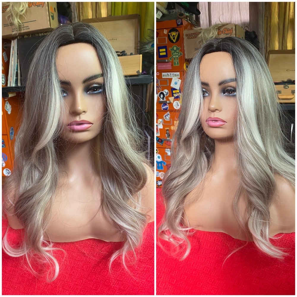Face framing ash blonde highlights wig